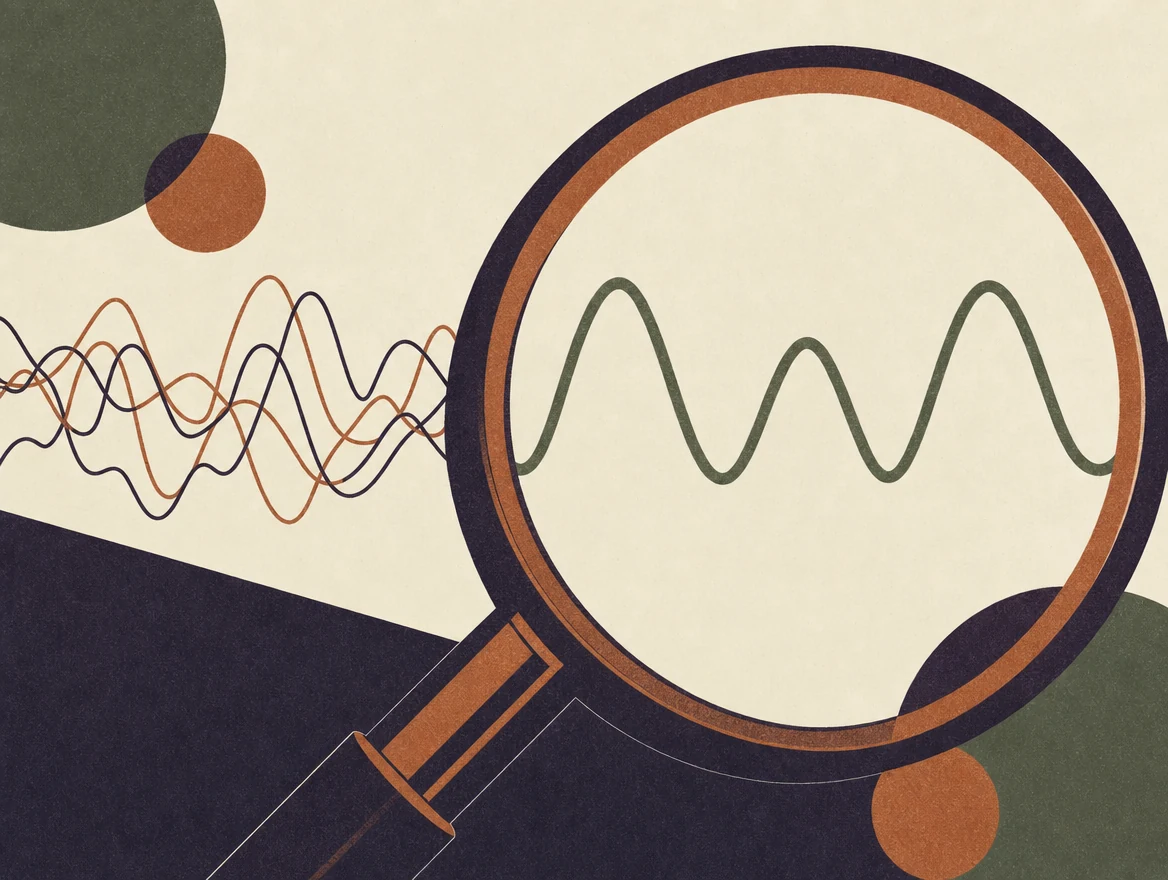 Illustration éditoriale abstraite de l'écart entre un signal annoncé et sa preuve vérifiée.